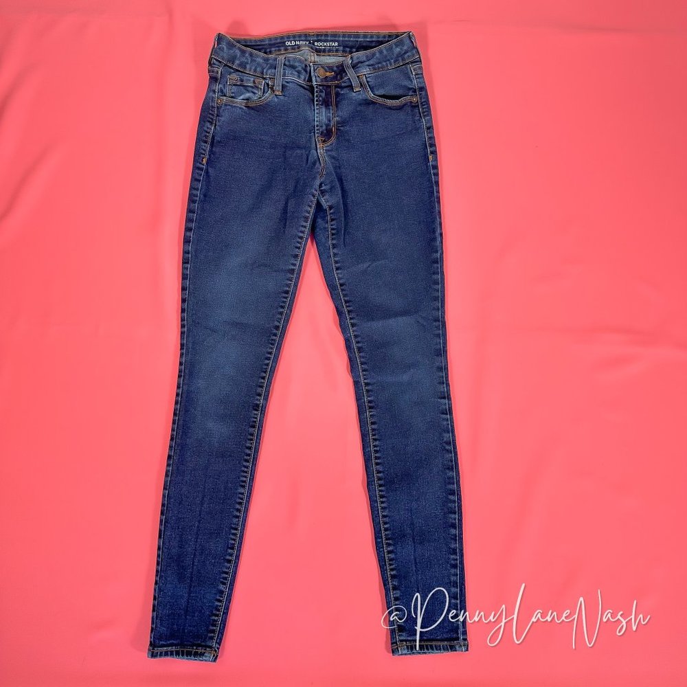 Old Navy Rockstar MId Rise Super Skinny Jeans Blue - Picture 2 of 10